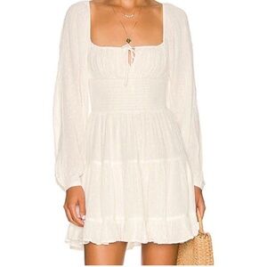 L*SPACE Cassidy Dress Anthropologie White Ruffle Long Sleeve Gold Medium Viscose